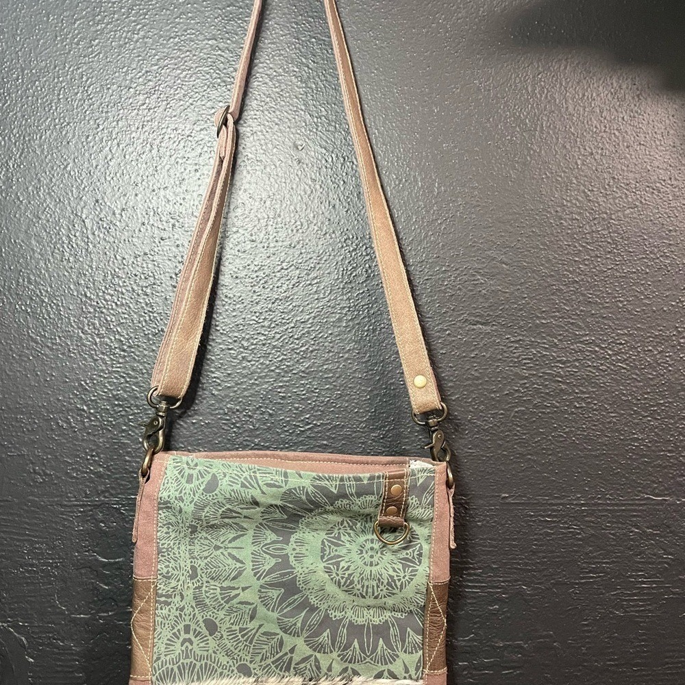 Myra Bag Southwestern Boho Canvas Leather Fringe Crossbody Bag